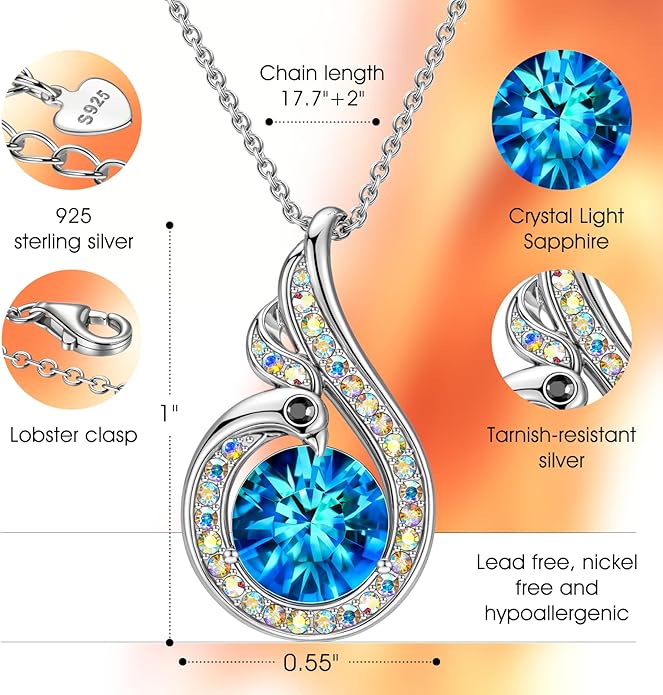 Kate Lynn Rise From the Ashes Phoenix Necklaces for Women, White Gold Plated Crystal Jewelry, Birthday Gift for Women, Symbol of Luck and Renewal, 18+2 inch, Packaged with Jewelry Box