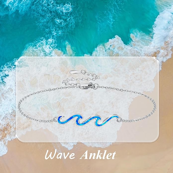 YFN Wave Anklet 925 Sterling Silver Ocean Wave Anklet Beach Jewelry for Women Gifts