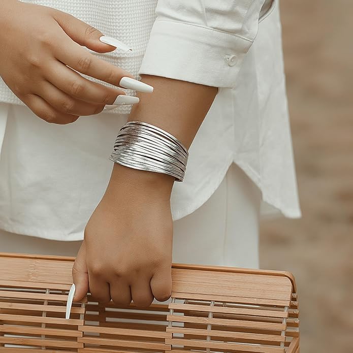 FANCY SHINY Boho Leather Wrap Bracelet Stackable Layered Bangle Cuff with Magnetic Clasp