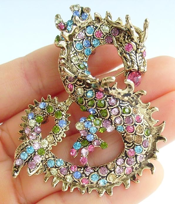 Art Style 2.36" Dragon Brooch Pin Pendant Austrian Crystal BZ2980