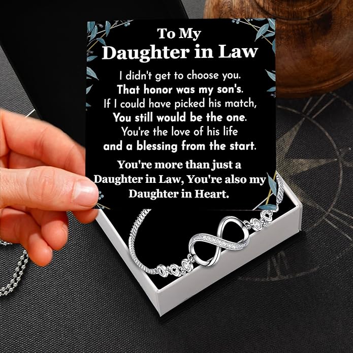 To My Beautiful Daughter In Law Bracelet From Mother-In-Law, Daughter In Law Birthday Gifts, Infinity Star Heart Bracelet For Her With Heartfelt Message Card & Elegant Box, Bonus Daughters Bracelets