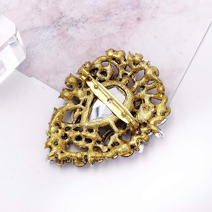 LAXPICOL Women's Vintage Austrian Crystal Elegant Flower Teardrop Brooch Gold Tone