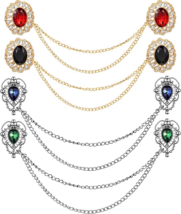 Vintage Sweater Shawl Chain Clips 4 Pcs Antique Cardigan Collar Holders Decorations Cardigan Clip Collar Pins Dress Sweater Collar Brooch for Women Girls Christmas Halloween