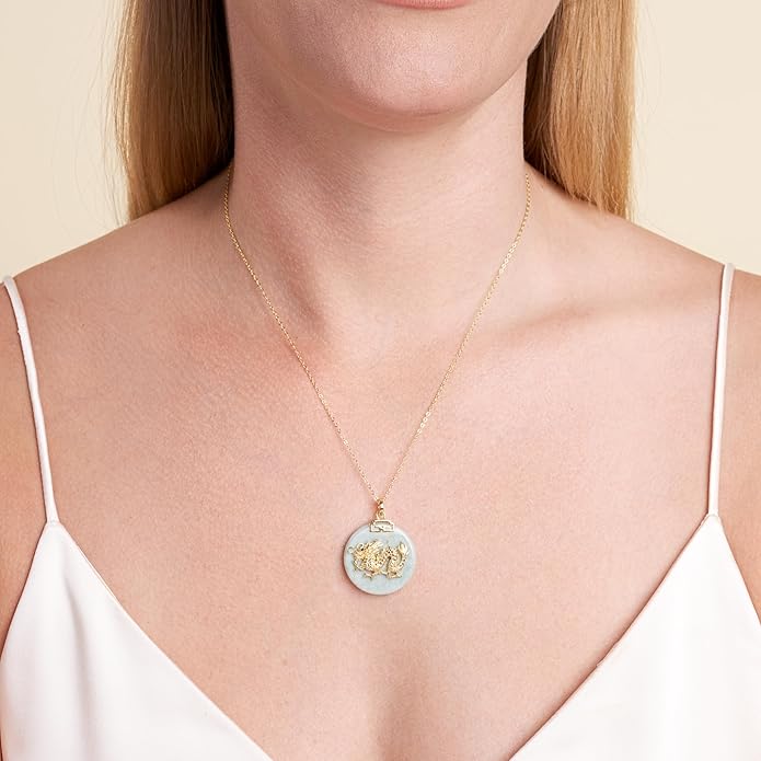 ETERNAL JADE .925 Sterling Silver 18K Gold Plated Chinese Zodiac Sign Pendant Necklaces for Women - Hypoallergenic Genuine Green Jade Gold Necklace for Women Zodiac Year Jewelry, 18 inch Chain