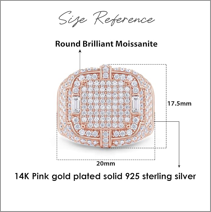 Wedding Anniversary Ring For Men's Baguette & Round Cut Lab Created Moissanite & Lab Grown Diamond Square Frame In 925 Sterling Silver 10K & 14K Solid Gold Jewelry 1.90 Cttw