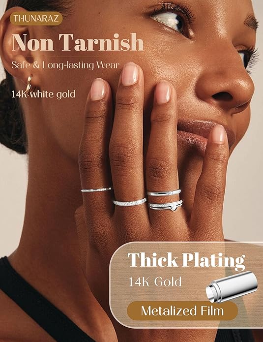 Thunaraz Gold Stackable Rings for Women Non Tarnish Open Adjustable 14K Gold Plated Rings Trendy Stack Cubic Zirconia Thin Thumb Ring Set Minimalist Dainty Statement Band Ring