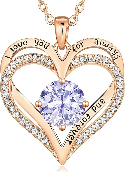 LOUISA SECRET Love Heart Birthstone Necklaces for Women, Birthday Gift for Girlfriend, Anniversary Jewelry Gift for Wife Her, 925 Sterling Silver Women Pendant Necklace, Mother's Day Christams Gift