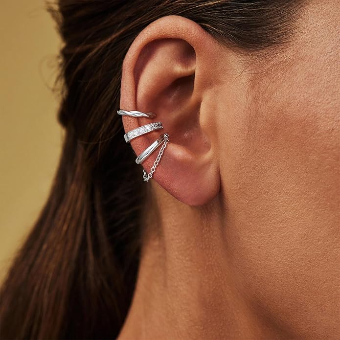 Gold Ear Cuffs Earrings for Women Non Piercing - Clip on Cartilage Earrings Dainty 14K Gold Sterling Silver Plated Cubic Zirconia Huggie Hoop Earring for Women No Tarnish Trendy Jewelry Set