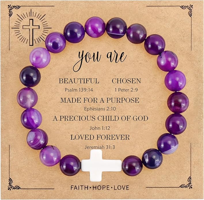 VIBILIA Cross Beaded Bracelets for Women, Inspirational Natural Heart Religious Bracelets for Women, Birthday Christian Gifts for Women on Thanksgiving Christmas Gifts