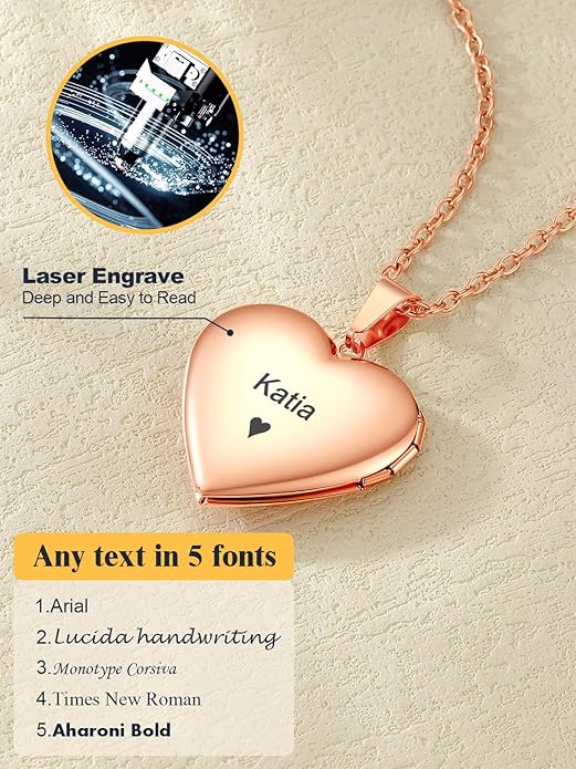 U7 Women Locket Necklace Platinum 14K Gold Photo Lockets that Hold Picture,Chain 20 Inch Personalized Gift Custom Love Heart Image Necklaces