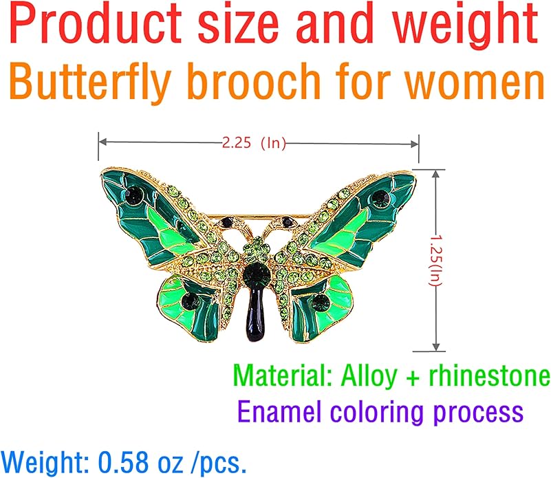 6 pieces butterfly brooch pins for women fashion Woman's enamel crystal rhinestone butterfly brooches pin set for Clothes Dresses bulk