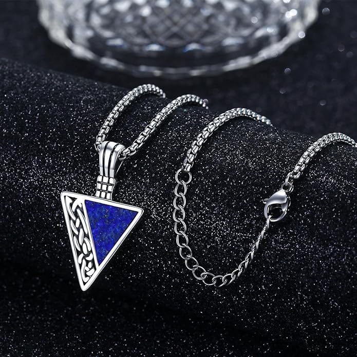 REDSUN Viking Pendant Necklace 925 Sterling Silver Celtic Pendant Abalone/Opal/Onyx/Lapis Lazuli/Turquoise Necklace Viking Amulet Jewelry Gifts for Men Women, with Stainless Steel Chain