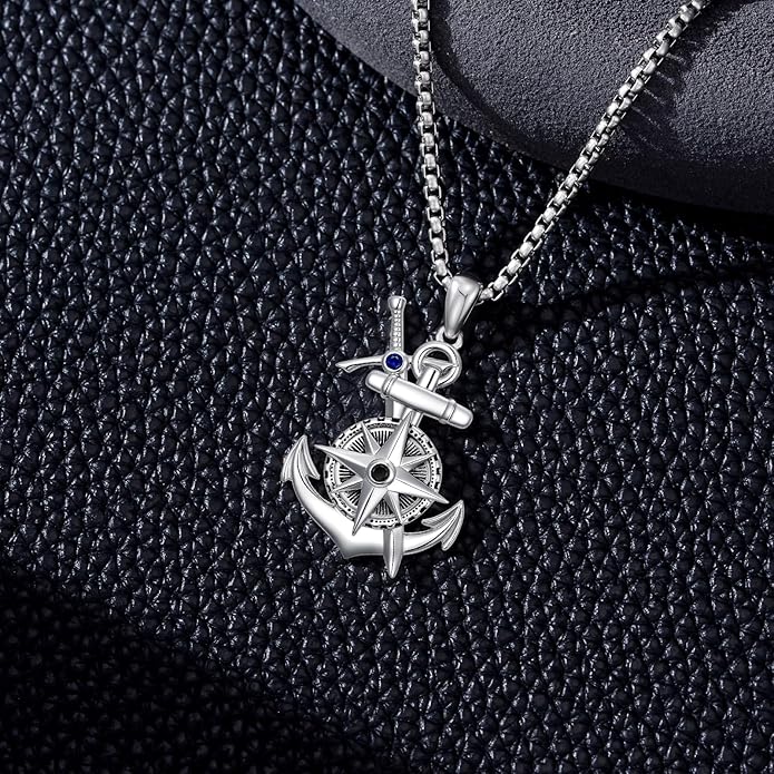 LEECCI Anchor Wave/Four Leaf Clover/Surfboard Necklace 925 Sterling Silver Anchor Pendant Jewelry Gift Graduation Gift for Men Women
