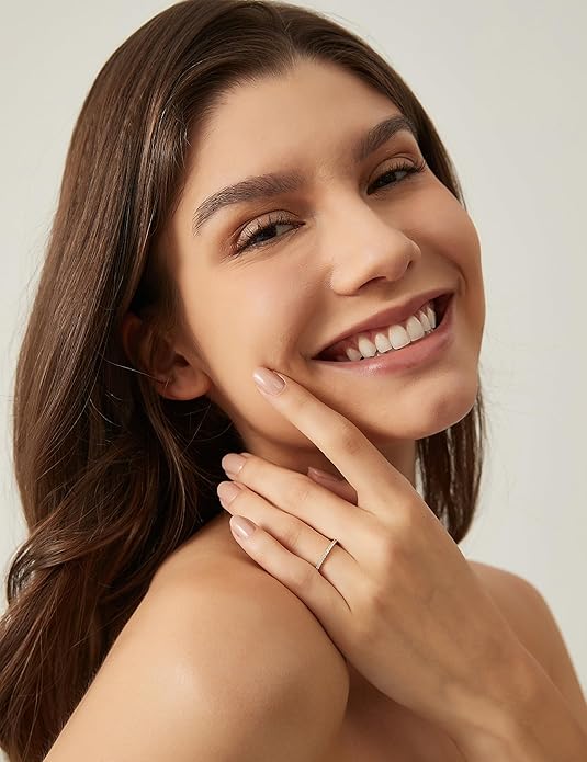 EAMTI 1.5mm 14K Gold Plated Eternity Bands for Women 925 Sterling Silver Half Eternity Stackable CZ Engagement Ring for Women Size 3-10