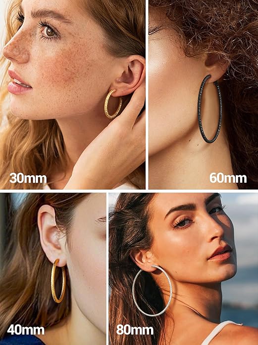 PROSTEEL 30/40/60/80/100mm Chunky Hoop Earrings For Women Gold Plated/Black Stainless Steel Hoops Earrings Statement Jewelry