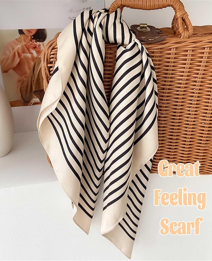 kcctoo 27.5" Mulberry Silk Feeling Head Scarf Women's Fashion Square Neck Satin Scarfs for Bag Hair Scarves Gift