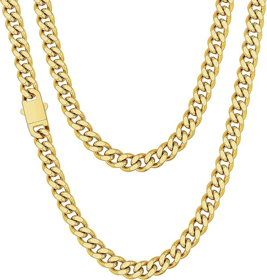 Fiusem Valentines Day Gifts for Him Silver Tone/Black/14K Gold Plated Chain Necklace for Men, 5mm/6mm/7.5mm/8mm/9mm Stainless Steel Cuban Link Chain Necklace, Men's Chains 18-28 Inch Jewelry Gifts