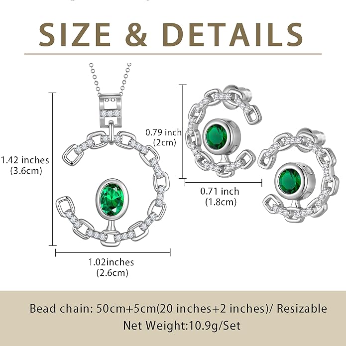 Ydou Elegant C-Shaped Crystal Necklaces/Stud Earrings Set with Birthstone Jewelry Set Silver Plated Fashion Jewelry for Women CS0003