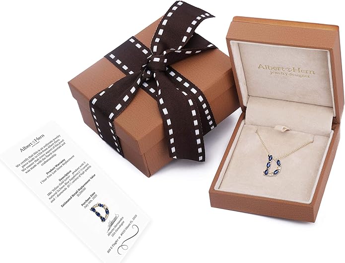 Albert Hern Blue Sapphire Initial Necklace With Diamonds & 18K Gold Chain | Irresistible Letter Pendants Jewelry | Perfect Valentine’s Day, Anniversary & Birthday Gift