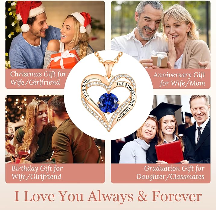 CDE Forever Love Heart Necklaces for Women, Mom, Girlfriend, Wedding Anniversary Birthday Mother Day Christmas Day Gift for Wife Girlfriend Jewelry with Birthstone Pendant