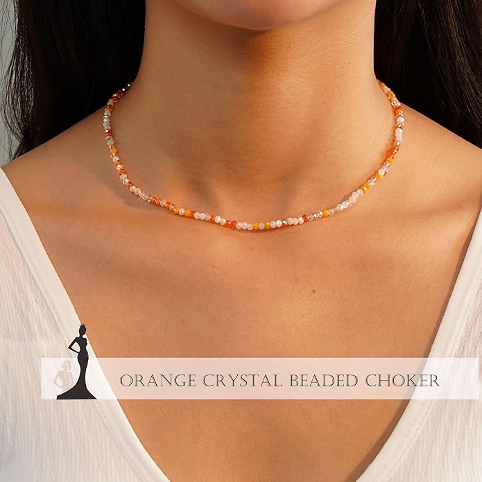 JSJOY Tiny Crystal Beaded Choker Necklaces for Women Colorful Beaded Necklace Dainty Choker Necklaces Simple Boho Jewelry Gifts for Teens Handmade Bead Necklaces Gifts