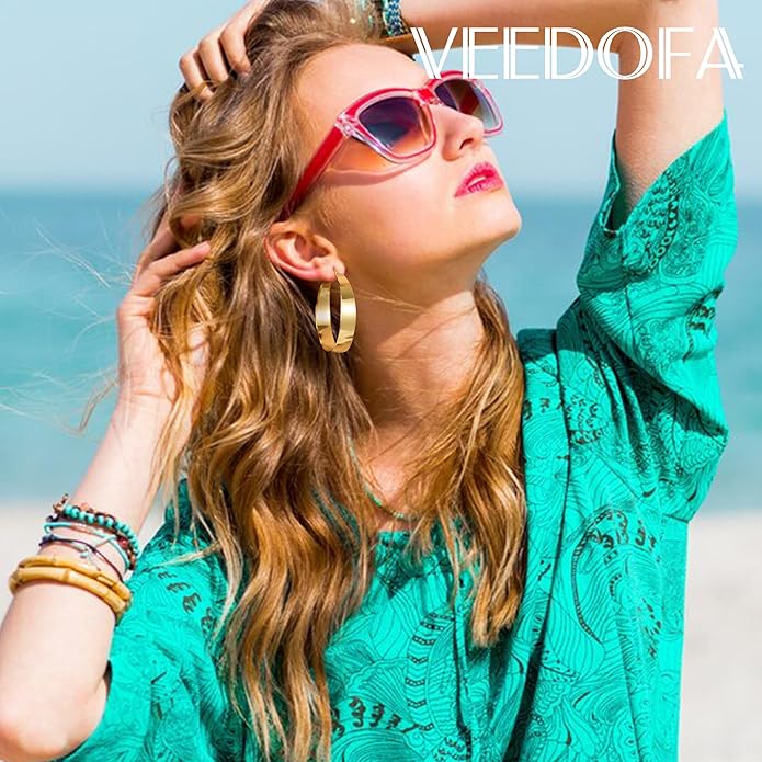 10MM Wide Thick Gold Hoop Earrings for Women Hypoallergenic 925 Sterling Silver Large Hoop Lightweight Chunky Hoops Earring for Women Jewelry Gifts