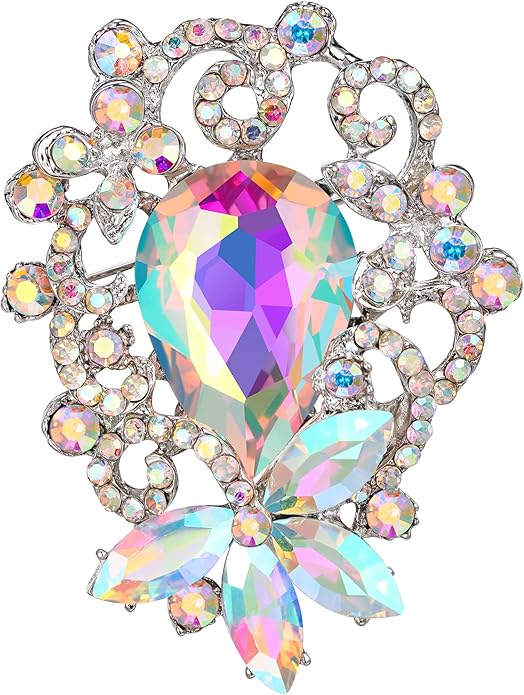 BriLove Elegant Crystal Teardrop Marquise Bouquet Brooch Pin for Women