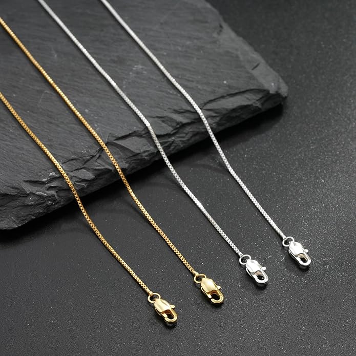 S925 Sterling Silver Box Chain Necklace for Women - 0.8mm Sterling Silver Box Chain Necklace Thick Sturdy Colourfast Chain Necklaces Jewelery for Women 16/18/20/22 Inch