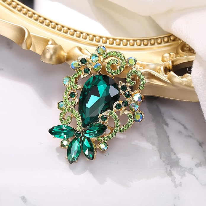 BriLove Elegant Crystal Teardrop Marquise Bouquet Brooch Pin for Women