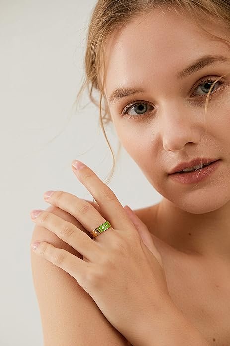 Gold Emerald Rings Gold Rings for Women Dainty Green Rings Cut Emerald Gemstones CZ Non Tarnish Gold Rings 14K Gold Plated Rings for Women Band Size 6/7/8/9