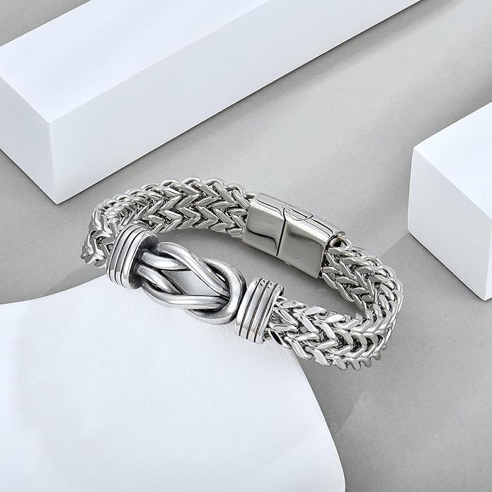 STARCHENIE Infinity Knot Bracelet for Men 316L Stainless Steel Double Layered Braided Franco Chain Bracelet