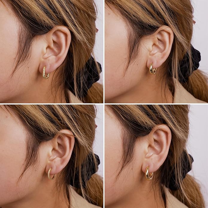 MIDEEO Gold/Sliver Chunky Hoop Earrings Set for Women, 14K Gold Plated Twisted Huggie Hoop Earring Hypoallergenic Thick Open Lightweight Chunky Hoop Earrings Jewelry for Gifts