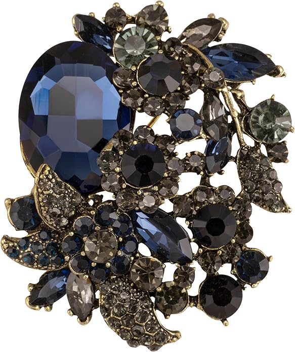 SELOVO Rhinestone Glitter Flower Brooch Pin Jewelry Scarf Accessory Vintage Gold Tone