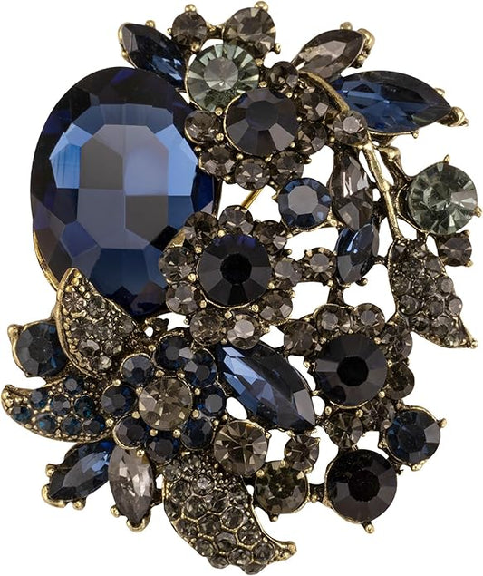 SELOVO Rhinestone Glitter Flower Brooch Pin Jewelry Scarf Accessory Vintage Gold Tone