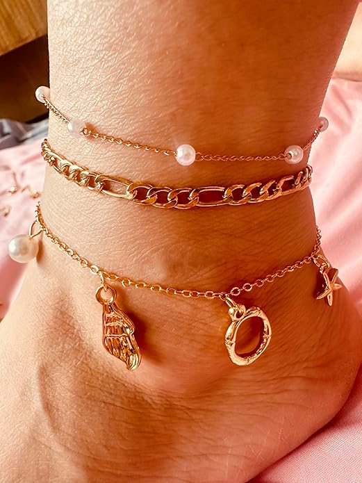 Initial Charm Anklets For Women Shell Letter Anklets Set Gold Charms Pendant Boho Summer Seashell Beach 14k Jewelry for Women Gift