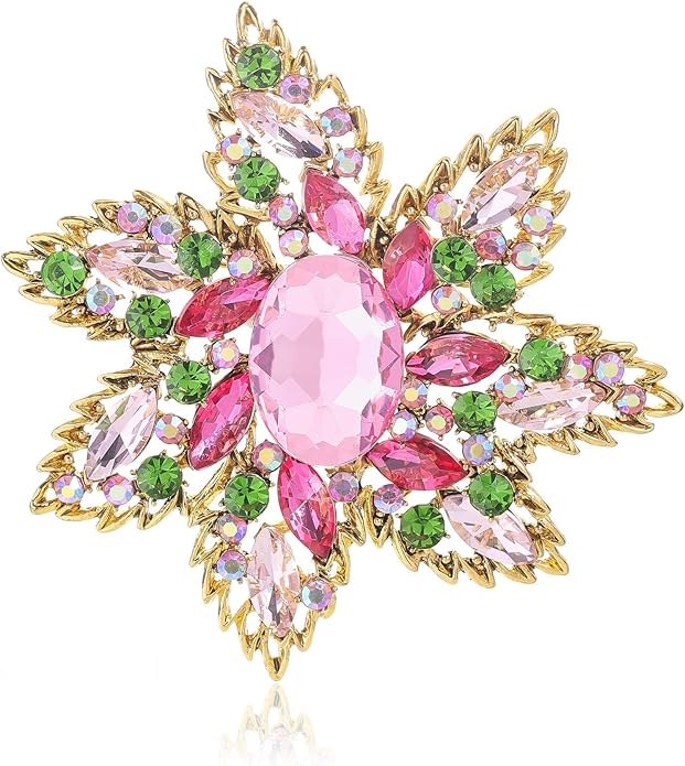 YOQUCOL Vintage Austrian Crystal Rhinestone Flower Shape Big Large Brooch Pin For Women Grils Golden Tone