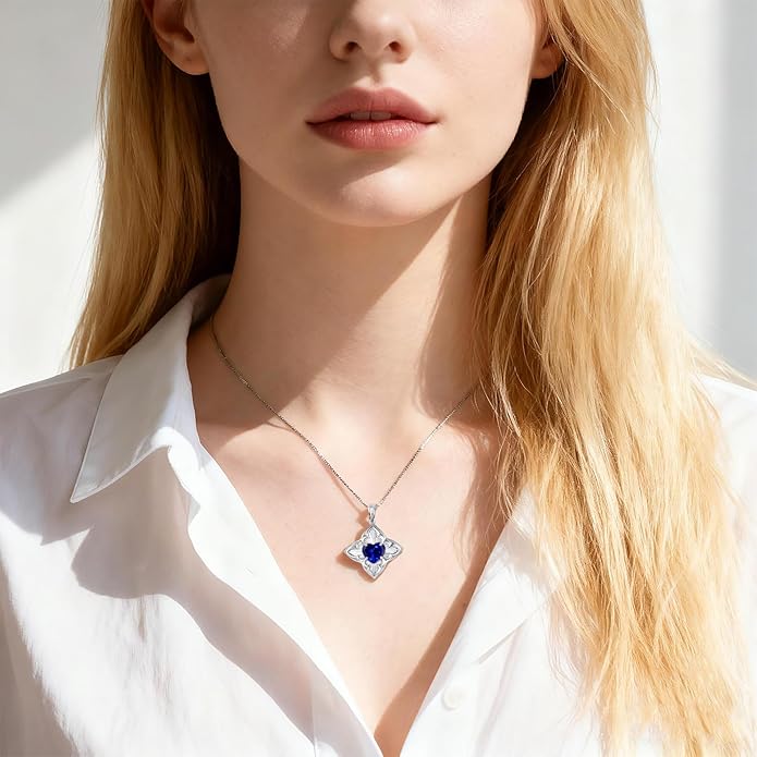 Delicate Four-Leaf Clover Charm Necklace with January Birthstone - S925 Silver, Gift Idea