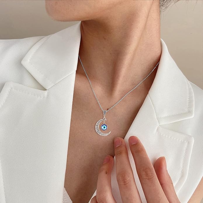 VIBILIA Evil Eye Necklace Sun Pendant Turkish Blue Eye Protection Lucky Necklaces Jewelry Gifts for Men Women (Sun) - Silver