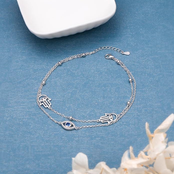 Anklets for Women 925 Sterling Silver Charm Layered Simulated Opal/Moonstone/Daisy/Infinity Summer Beach Ankle Bracelet Foot Chain Jewelry Birthday Valentine's Day Mother's Day Gift