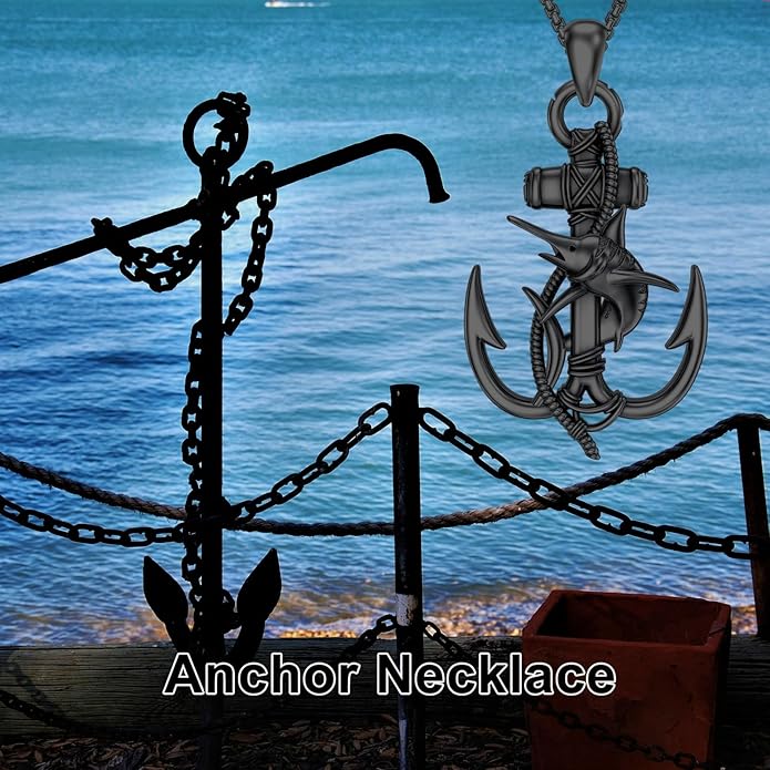 MEIDERBO Anchor Necklace for Men Women 925 Sterling Silver Earth/Swordfish/Trident/Compass Pendant Nautical Jewelry for Birthday Christmas
