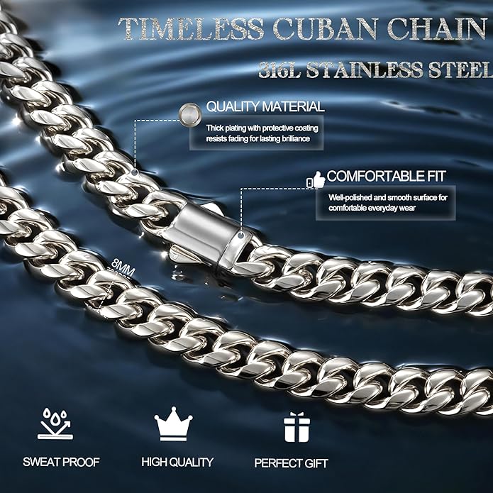MUSECLOUD Gold Cuban Link Chain for Men Mens Stainless Steel Miami Curb Chains Necklace 5/8mm Thick Real Gold/Silver/Black Plated Diamond Cut Non-Tarnish Jewelry Trendy Christmas Gifts 18-26 Inch