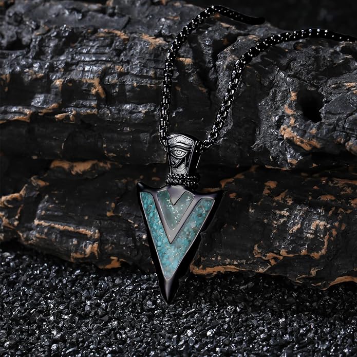 Suiknsn Arrowhead Necklace for Men Women 925 Sterling Silver Turquoise Malachite Celtic/Eye of Horus/Viking Arrow Pendant Amulet Jewelry Gifts Native American Necklace
