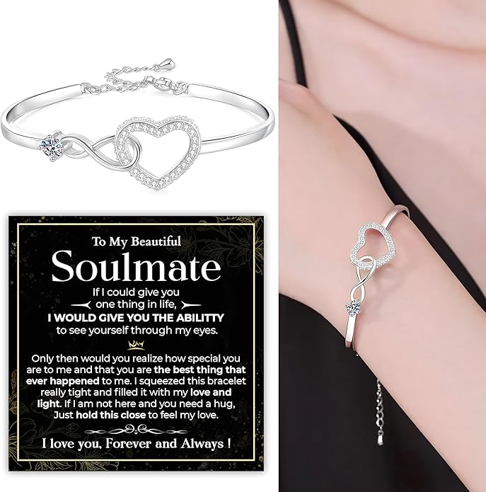 To My Soulmate Bracelet, Soulmate Bracelet For Women, Soulmate's Jewelry Gift From Boyfriend Husband Friend With Message Card And Box Meaning, Valentine Gifts For Her, Birthday Christmas Gifts