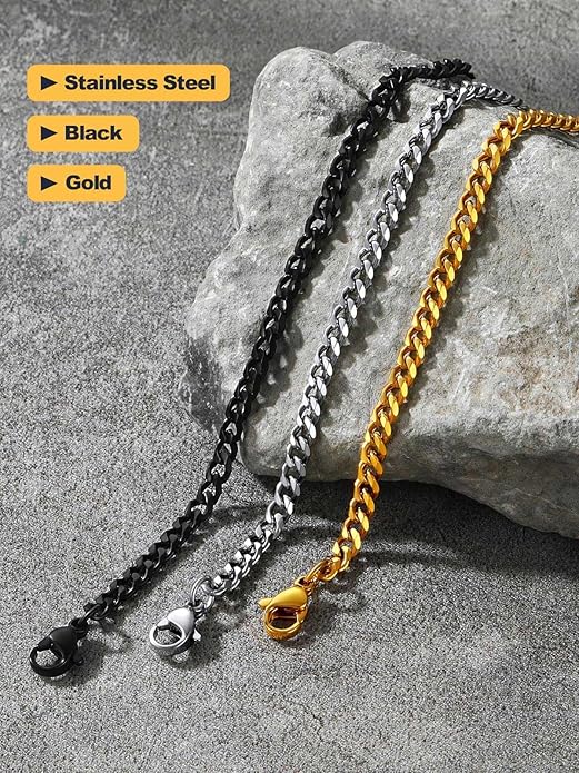 U7 Link Bracelets for Men, Cuban Link/Rope/Watch Band Solid Bracelet, Silver Black Gold Color Wrist Bracelet 3/6/9/12/15mm Width, 6.5/7.5/8.3 Inch Length, Hand Chain Jewelry for Mens Women