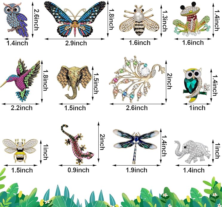 Junkin 12 Pcs Women Brooches Bulk Set Rhinestone Pin Crystal Vintage Christmas Brooch Retro Pin Gifts for Women Girls
