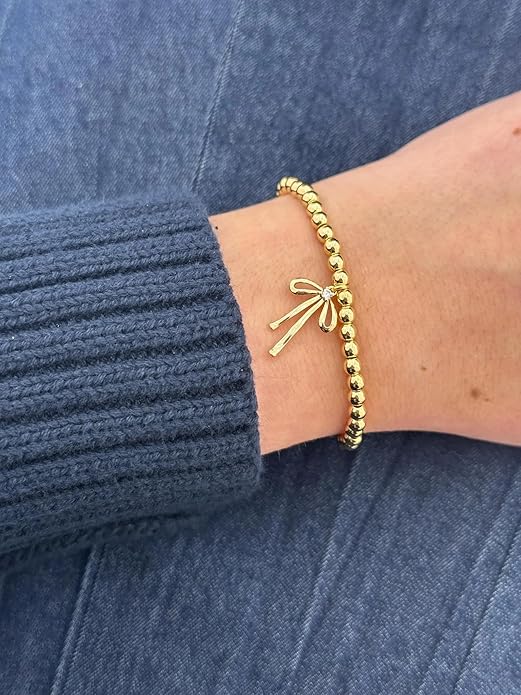 Beads Bow Charm Bracelet for Women Flower Vintage Bracelet Handmade Stretch Beaded Dainty Romantic Jewelry Gifts