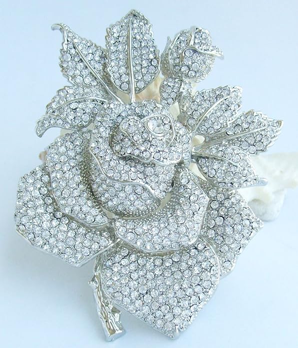 Gorgeous Wedding 5.32" Big Rose Flower Brooch Pin Austrian Crystal Pendant BZ2994