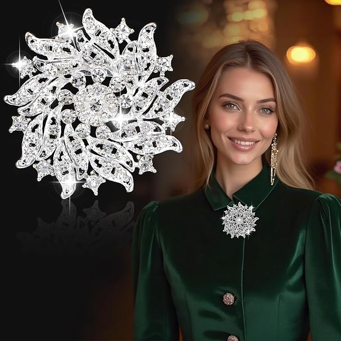 kilofly 4pc Rhinestone Wedding Crystal Floral Fashion Brooch Pin + Gift Bag