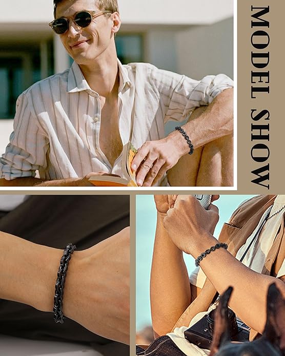 VNOX Link Chain Bracelets for Men - Cool Mens Bracelets Diamond-Cut Paperclip Solid Chain Bracelet Chunky Stainless Steel Jewelry Trendy Gifts