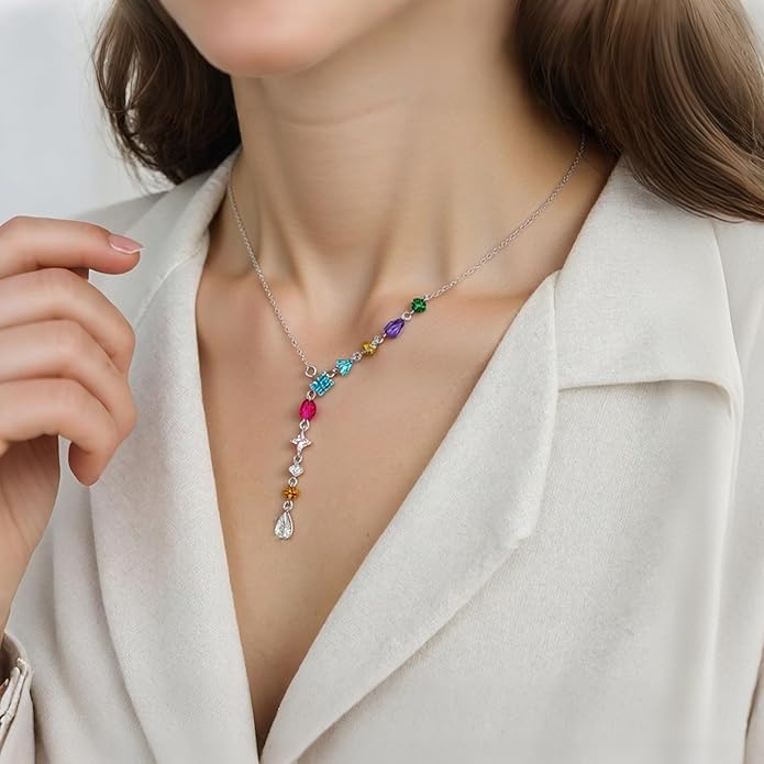 Y Necklace for Women Irregular Y2k Colored Crystal Pendant Fashion Sweet Jewelry Silver